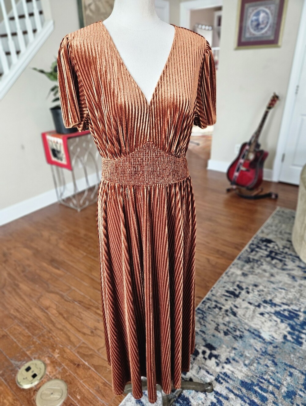 Simplee Corduroy Style Rust Maxi Dress Medium